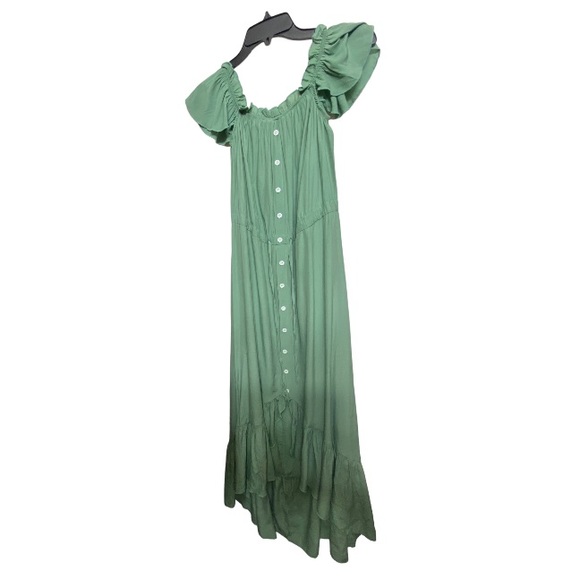 ANNA-KACI Frilled Ruffle Off The Shoulder Sage Green Maxi Dress. Sz: Medium - Picture 4 of 16